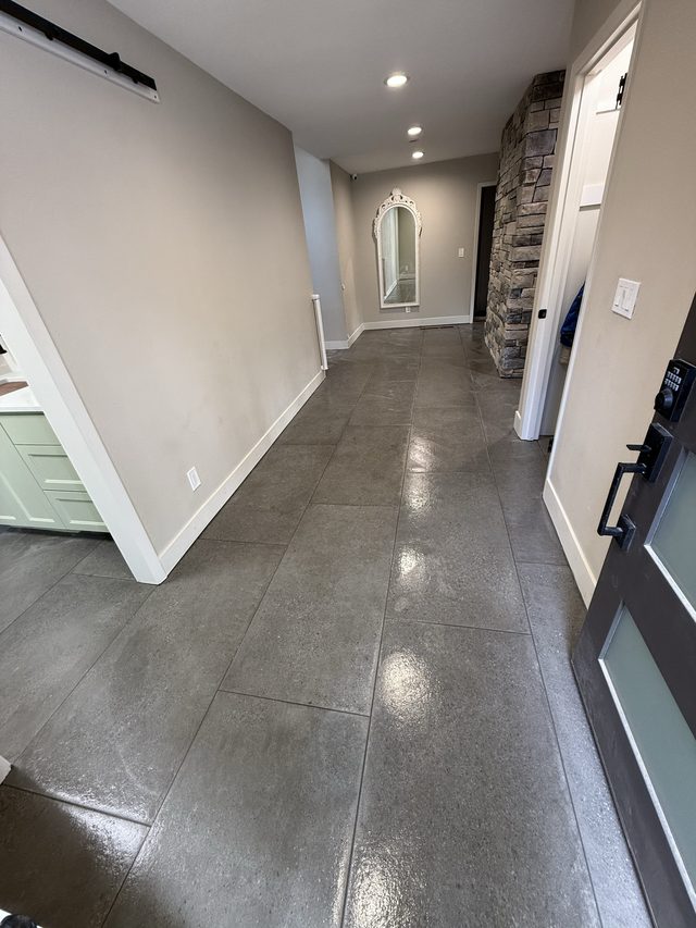 Hardwood flooring and finished staircase