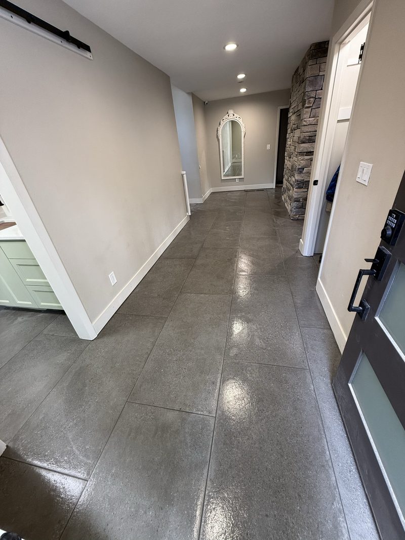 Hardwood flooring and finished staircase